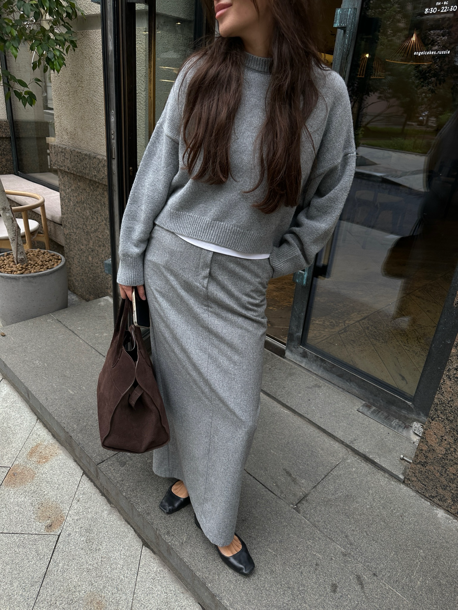 Юбка из шерсти макси светло-серая