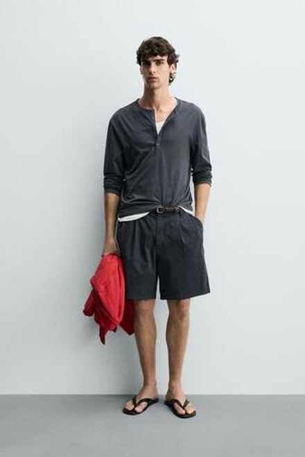 ZARA ШОРТЫ ЧИНОС REGULAR FIT СО СКЛАДКАМИ, МОРСКОЙ СИНИЙ