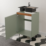 Кухонный модуль напольный под мойку 60 см Малага, с дубовой панелью, на ножках / зеленый самшит, массив дуба