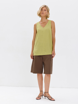 Удлиненный топ из льна с V-вырезом