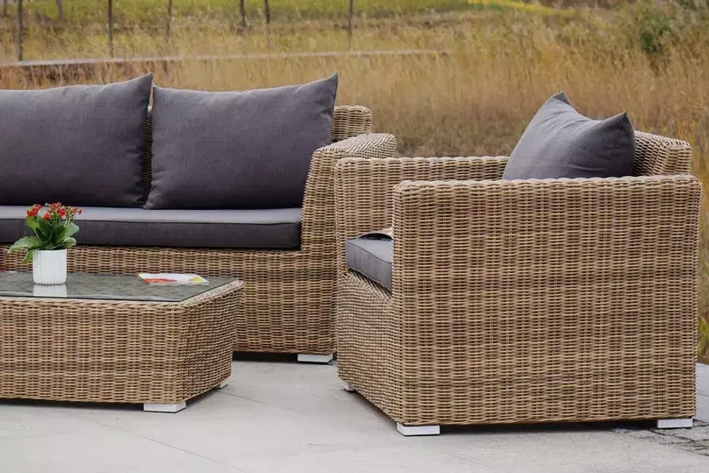 "Капучино Дабл" лаунж-зона из искусственного ротанга, цвет соломенный