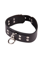 Черный кожаный ошейник с кольцом и клепками (Цвет: черный)