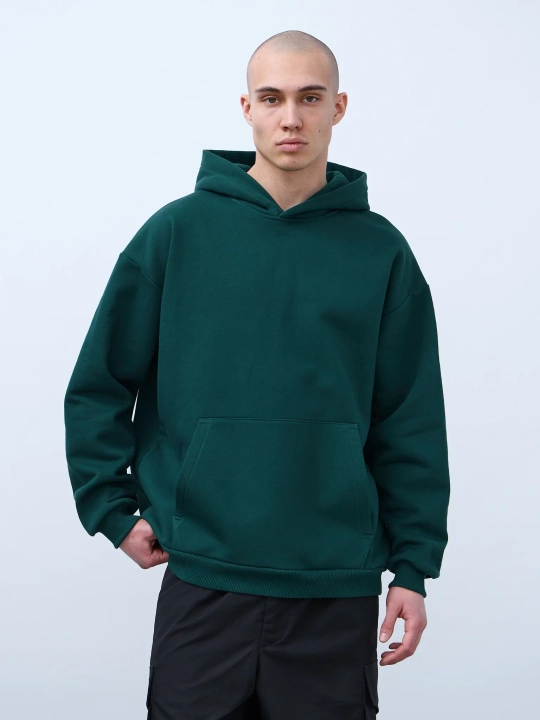 Худи оверсайз с начесом (темно-зеленый)