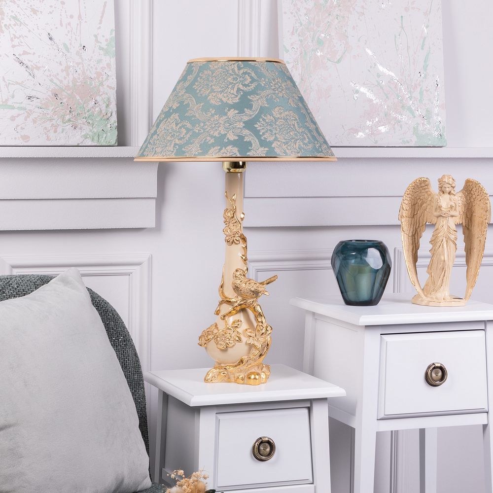 Настольная лампа Терра Айвори с абажуром №38 Vatican (Ватикан) Аквамарин