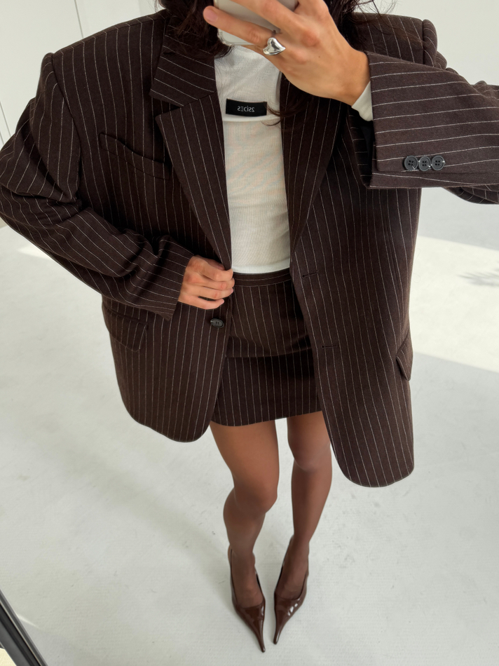 Пальто пиджак шоколад в полоску