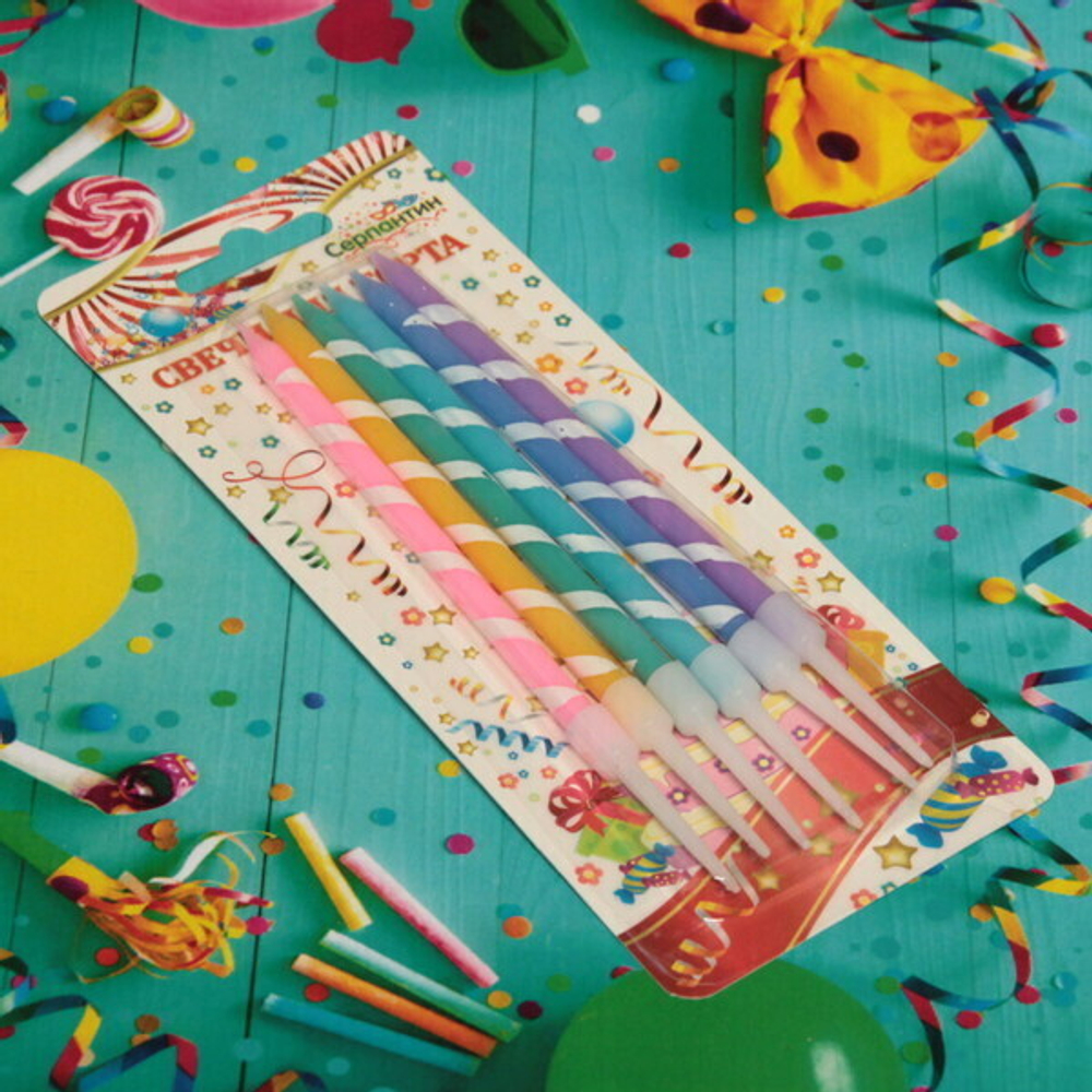 Свечи для торта»Яркая полоса» 6 шт. 10 см
