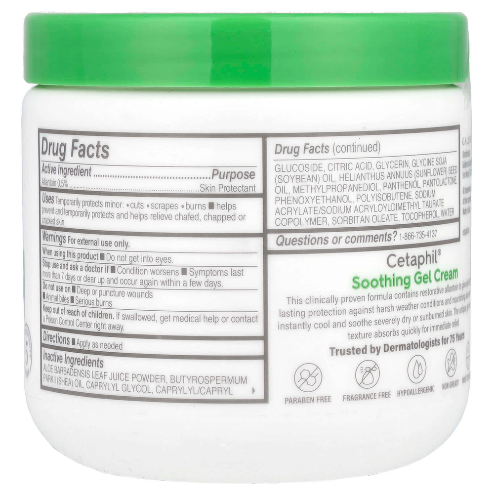 Cetaphil, Успокаивающий гель-крем с алоэ, средний, без отдушек, 453 г (16 унций)