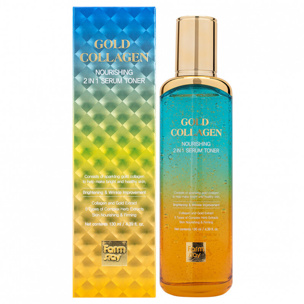 Тонер-сыворотка 2-в-1 с золотом и коллагеном FarmStay Gold Collagen Nourishing 2 in 1 Serum Toner