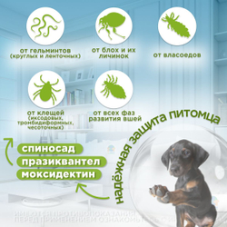 Таблетки от клещей, блох, вшей, круглых и ленточных гельминтов АВЗ Оквет / OKVET ExpressTabs для Собак 5-15кг