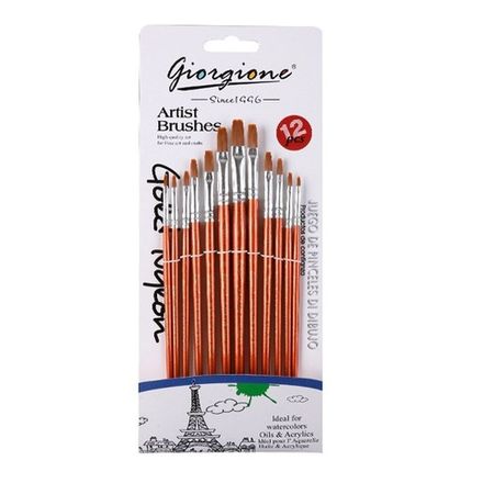 Набор кистей нейлон 12шт Giorgione плоские G-818-12B оранжевый корпус, в блистере