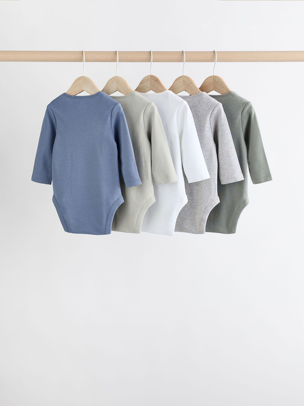 Боди с длинным рукавом для малышей Next K79-684, 5 шт., Синий, Хаки, Серый