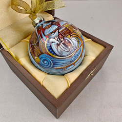 Коллекционный елочный шар с росписью Палех "Снежная королева" в футляре