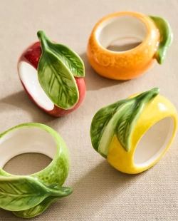 ZARA HOME КЕРАМИЧЕСКИЕ КОЛЬЦА ДЛЯ САЛФЕТОК (НАБОР ИЗ 4 ШТ.), ЖЕЛТЫЙ