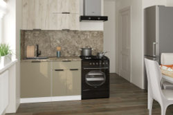 Кухонный гарнитур Альба лайт 1200 мм, каркас ЛДСП, фасад ЛДСП, Белый/Дуб браун/Мокко