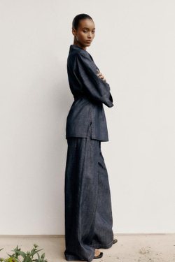 ZARA ШИРОКИЕ БРЮКИ ИЗ ЛЬНА, ИНДИГО