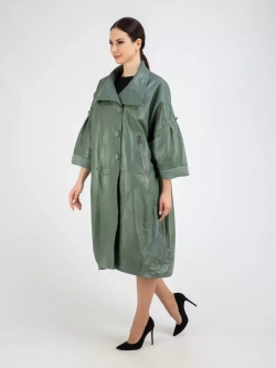 Кожаный плащ длинный пальто оверсайз