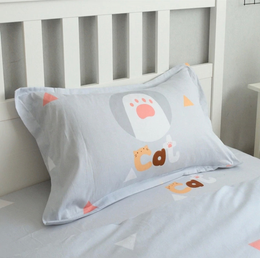 Постельное белье 1.5 Полуторка Сатин Детское Кошки на сером