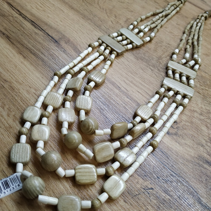 Колье Изабелла 4 нити, дерево, цвет бежевый, молочный, 75 см