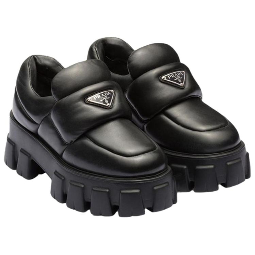 PRADA Soft Padded 55mm Loafers Black Nappa Leather Women"s