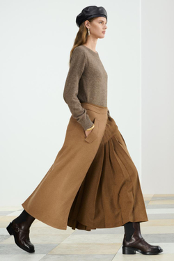 ZARA ПЛИССИРОВАННАЯ ЮБКА МИДИ ИЗ СМЕСОВОЙ ШЕРСТИ, КОНЬЯЧНЫЙ