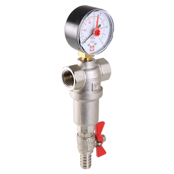 Фильтр промывной Valtec 1/2" 500/100 мкм с манометром (VT.390.N.04)