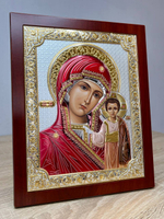 Казанская БМ, икона прямоугольная с рамкой, красное дерево, эмаль 185х235