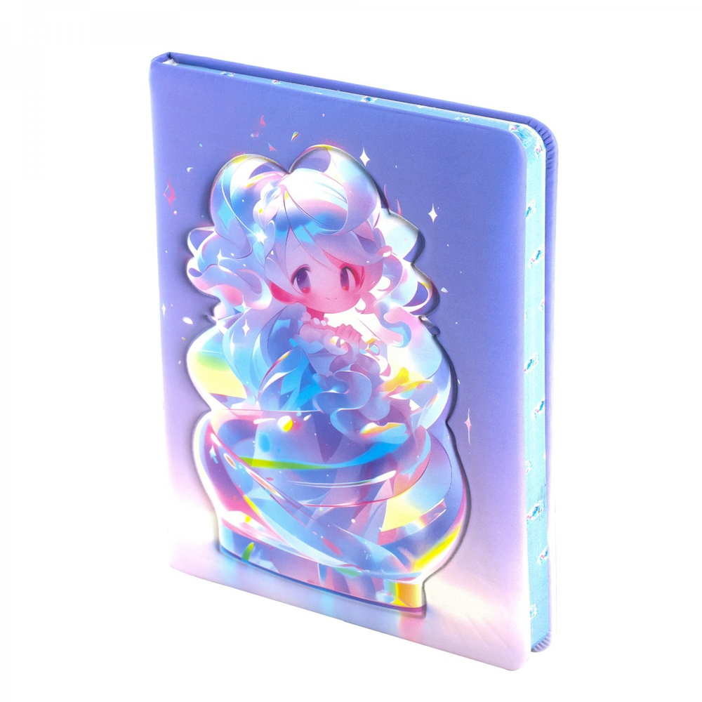 Записная книжка 11,0 см * 18,0 см , 7БЦ, Alingar, ПВХ, конгрев 3D, поролон, 96л., линия, ляссе, цветной срез, "Радужная девочка", фиолетовый