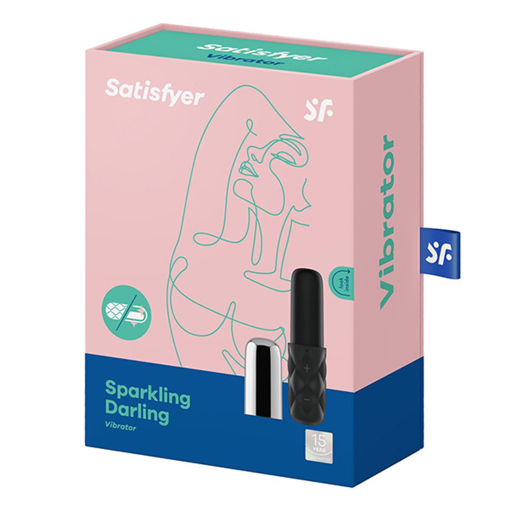 Чёрно-серебристая вибропуля 11см Satisfyer Sparkling Darling