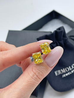 Серьги-гвоздики прямоугольник желтые