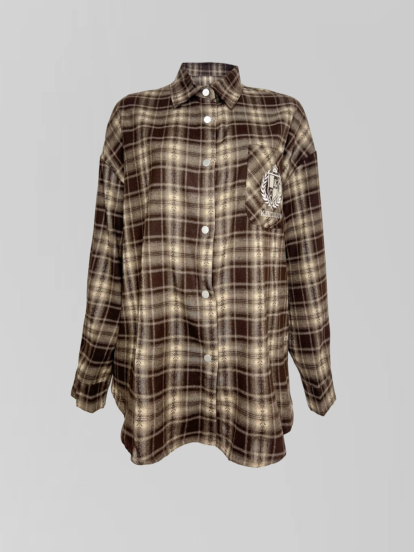 Рубашка Lan Lan 9055 удлиненная в клетку с надписью на кармане