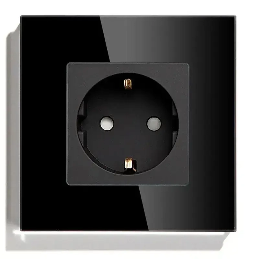 Розетка стеклянная одинарная с рамкой черная