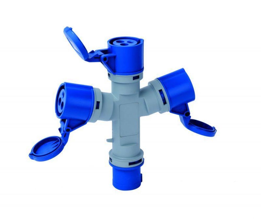 Адаптер трехлучевой 2Р+РЕ 32А 250В IP44 АП-103 DEKraft 26291DEK Адаптер трехлучевой 2Р+РЕ 32А 250В IP44 АП-103 DEKraft 26291DEK