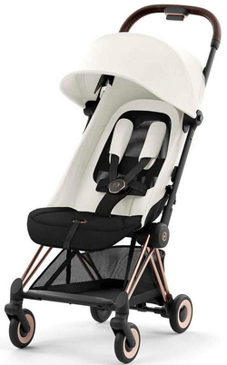 Коляска Cybex Coya Rosegold Frame Cloud G i-Size Magic Black 2 в 1 Off White с дождевиком и бампером