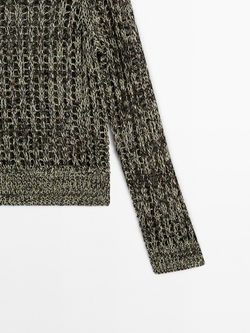 Massimo Dutti Свитер из смесового хлопка с ажурным узором, серый