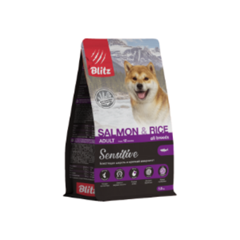 Сухой корм для взрослых собак всех пород Blitz Adult SALMON & RICE Sensitive лосось и рис, 1,8 кг