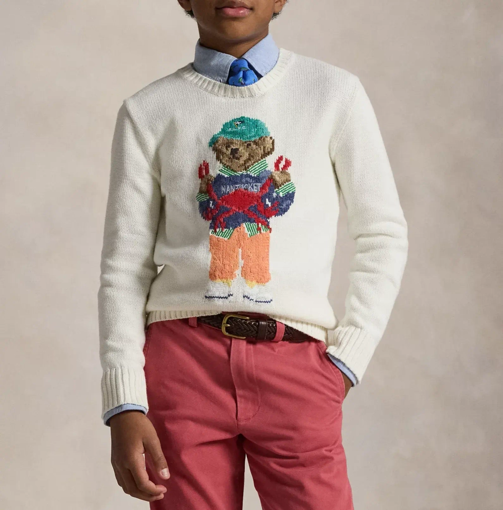 Свитер с принтом медвежонка из 100% хлопка Ralph Lauren
