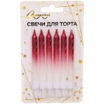 Свечи в торт «Праздничный блеск» 6 шт. 8,1 см, красный