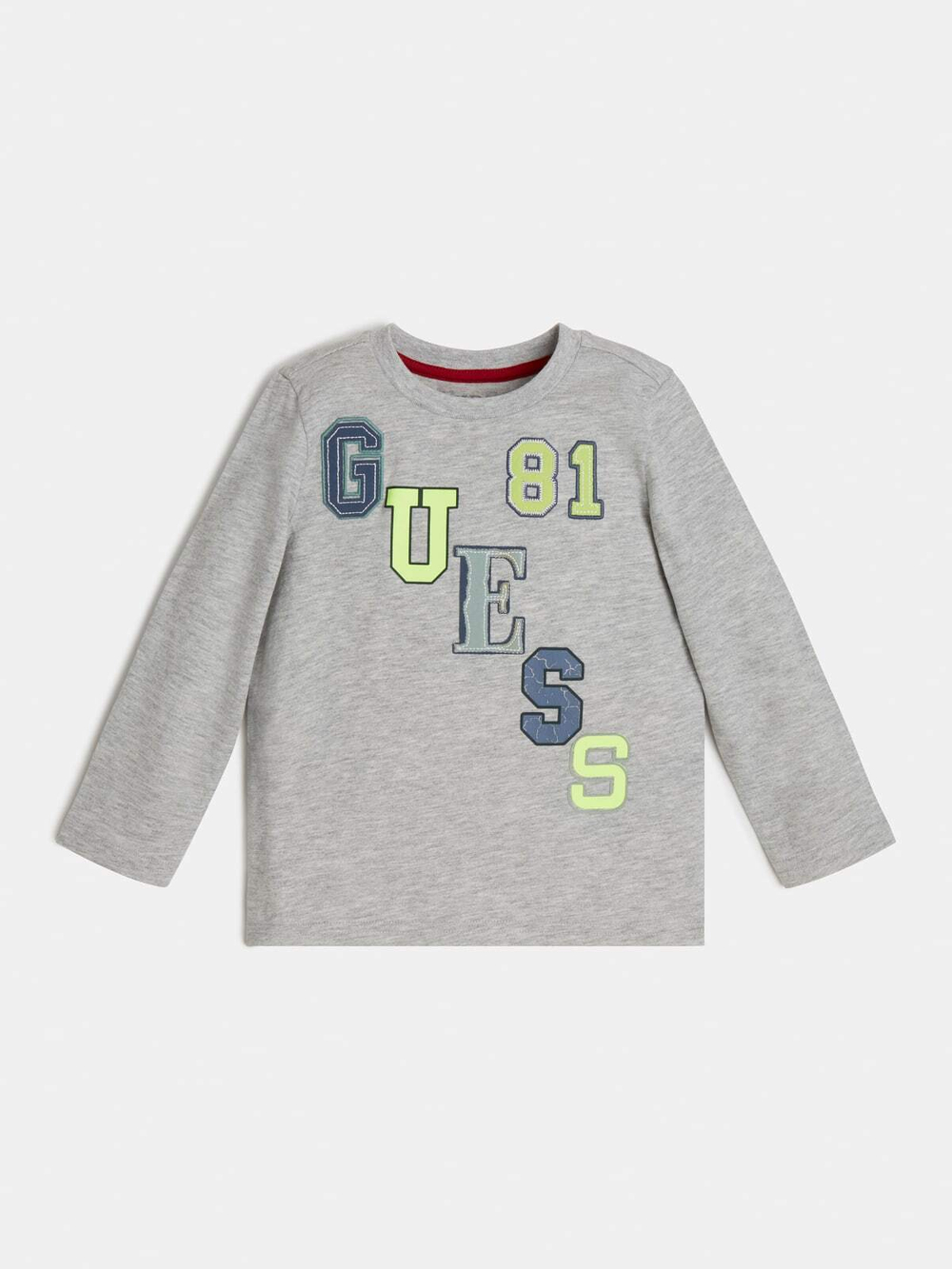 Футболка с длинным рукавом GUESS Серый меланж/Аппликации и термопринт: GUESS 1981 Мальчик