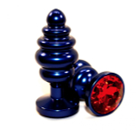 Синяя рифлёная пробка с красным кристаллом - 7,3 см.