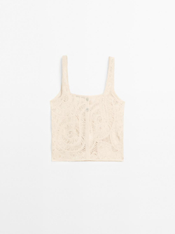 Massimo Dutti Топ из кружева кроше, натуральный, кремовый