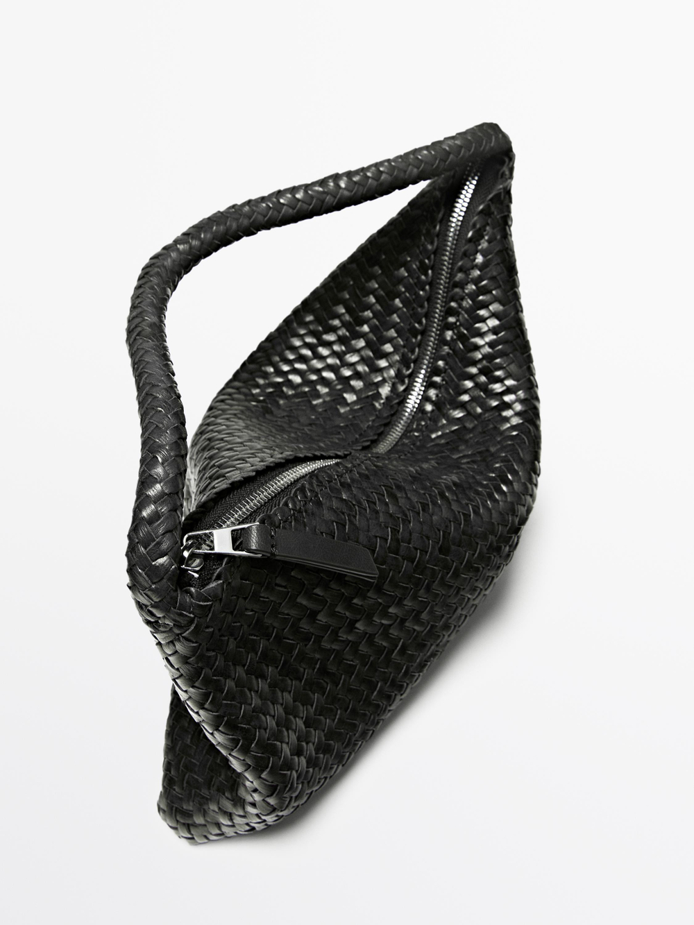Massimo Dutti Маленькая плетеная кожаная сумка через плечо, черный