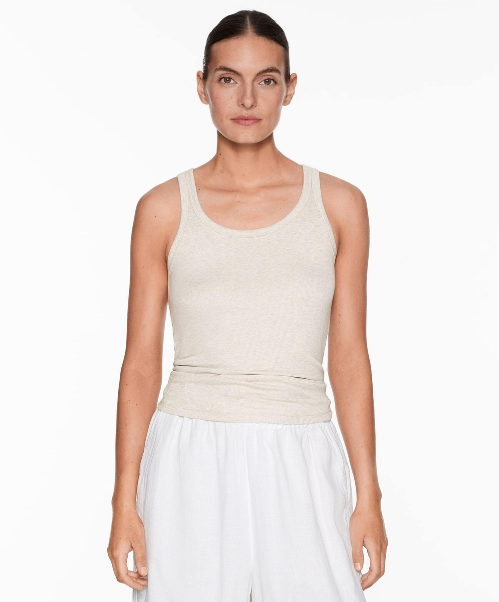 Oysho Топ на бретелях в рубчик, песочный меланж