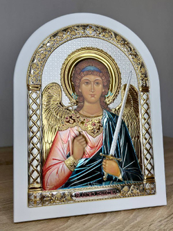 Ангел Хранитель, икона арочная, белое дерево, эмаль 175х225