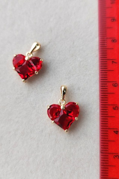 10175-зк Подвеска с бейлом «Сердце», фианиты,12*14мм, красный, позолота
