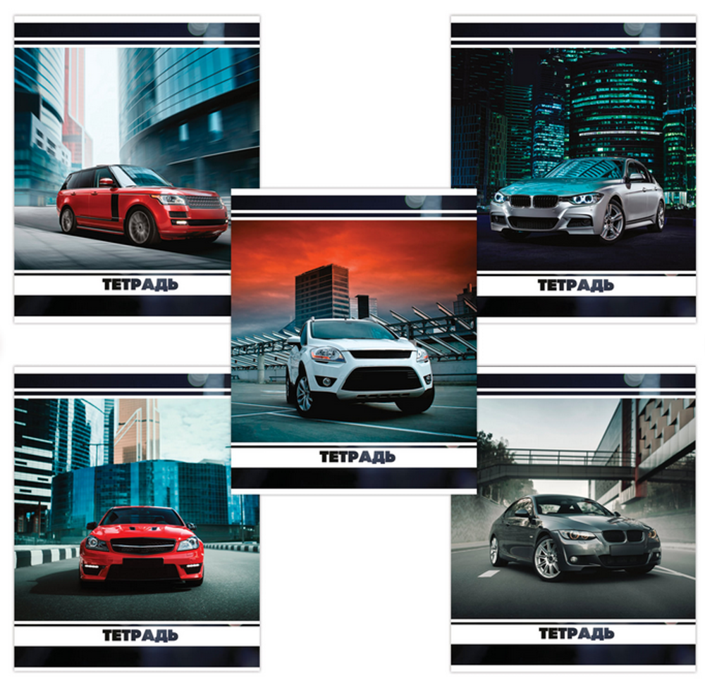 Тетрадь А5 48л. клетка "Машины" скоба, обложка картон (BRAUBERG)