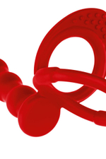 Красная насадка на пенис для двойного проникновения - 19,5 см. (Цвет: красный)