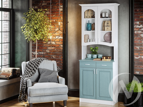 Буфет 2-х створчатый Констанция (Белый матовый/Голубой)