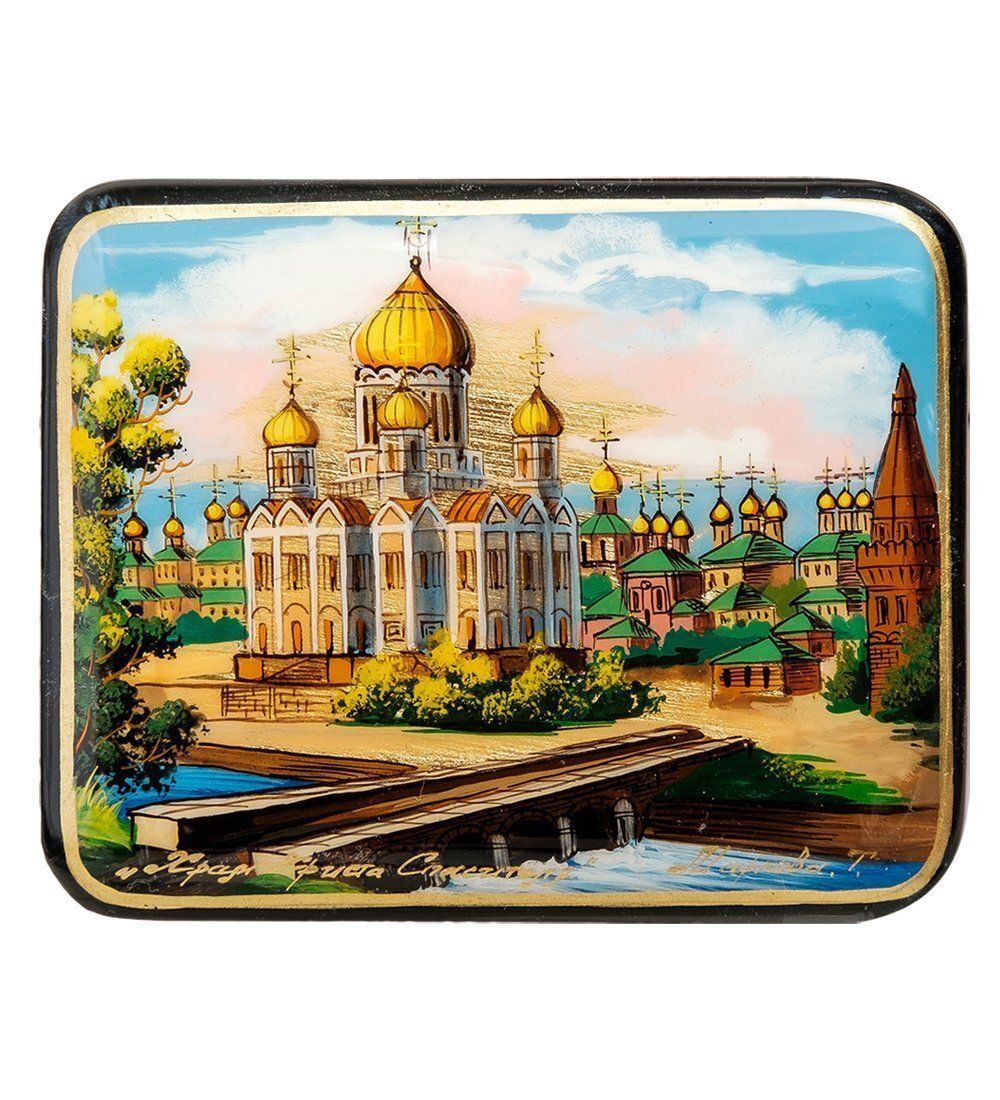 Народные промыслы ШК-55/ 12 Шкатулка «Храм Христа Спасителя» 9,5х7,0 Левин