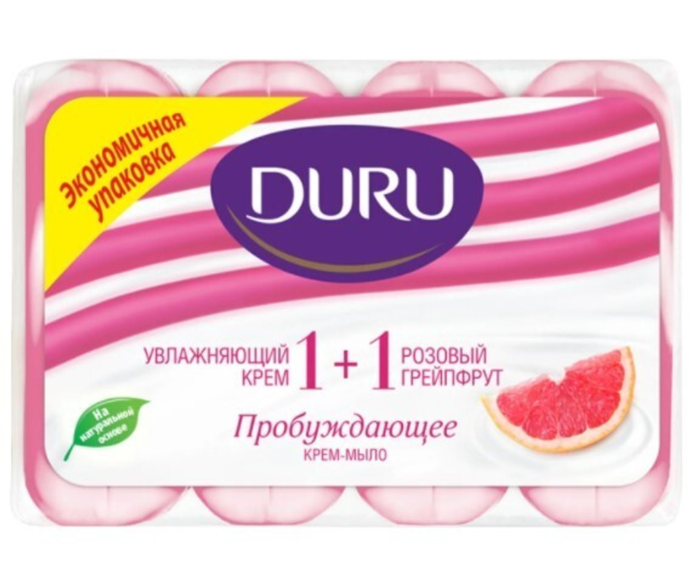 Duru Туалетн. мыло 1+1, 4x80гр Крем + РОЗ. Грейпфрут *12* / 264 /1680