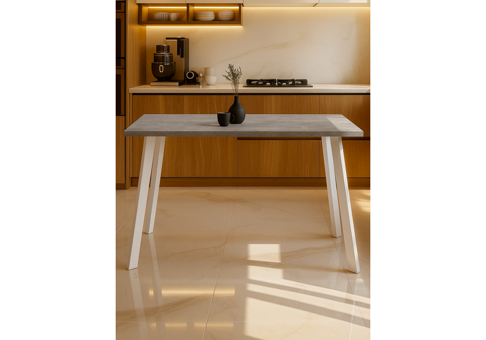 Стол деревянный Woodville Тринити Лофт 140х80 бетон светлый, белый матовый, ножки белые